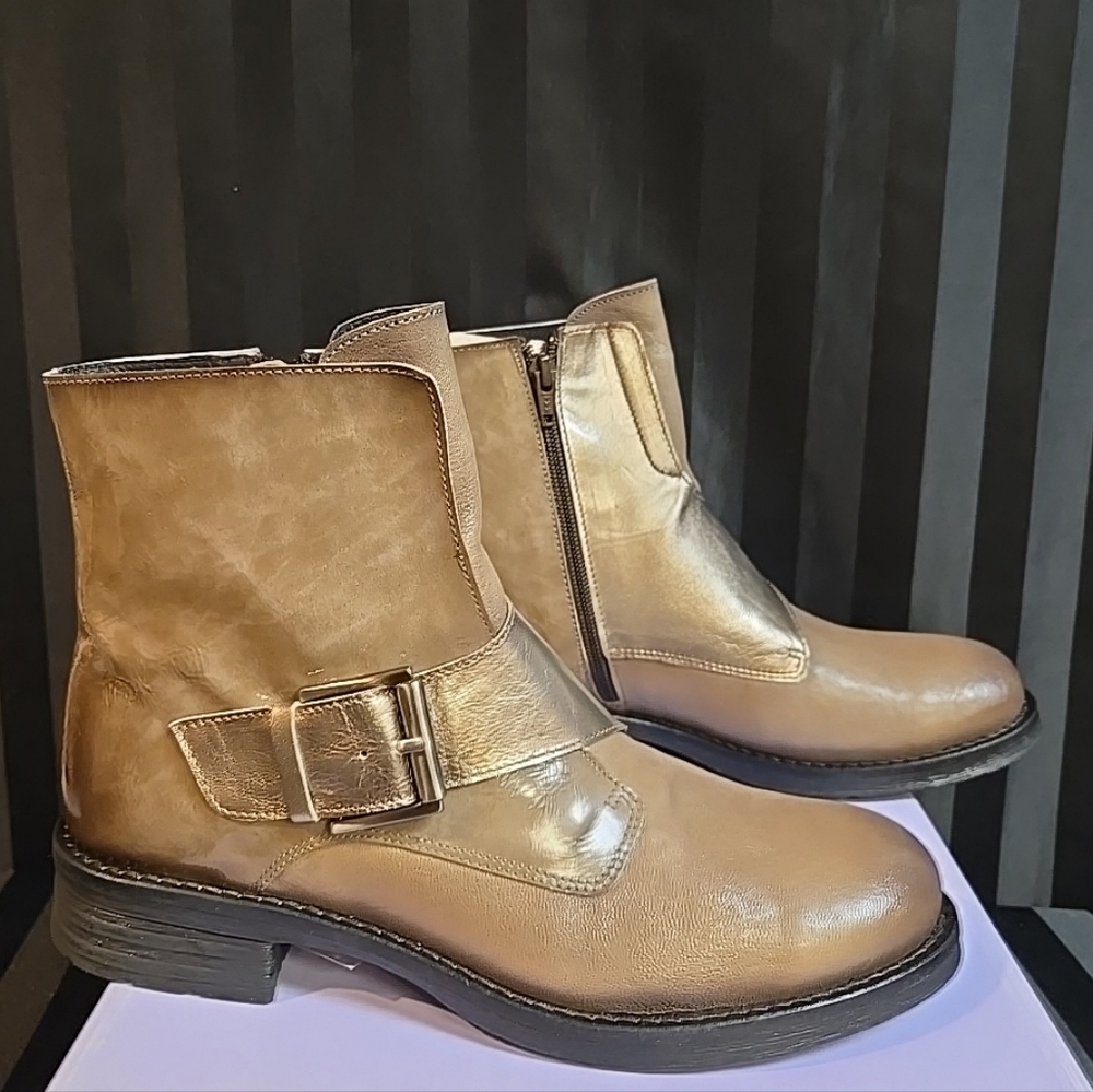 Women's EU 40 Eric Michael Sheridan Taupe Zip Up Leather Boots Shiny With Buckle - Picture 3 of 10